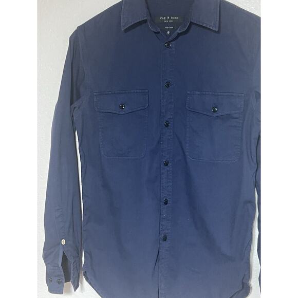 RAG & BONE MEN SHIRT NAVY BLUE SZ X SMALL SLIM FIT BUTTON DOWN FORMAL COTTON - Picture 4 of 6